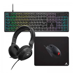 Bundle Corsair 4-in-1 Gaming (2024 Edition) Teclado K55 Core RGB (PT) + Rato Ótico Harpoon RGB Pro 12000DPI + Headset HS35 Surround v2 + Tapete de Rato MM100